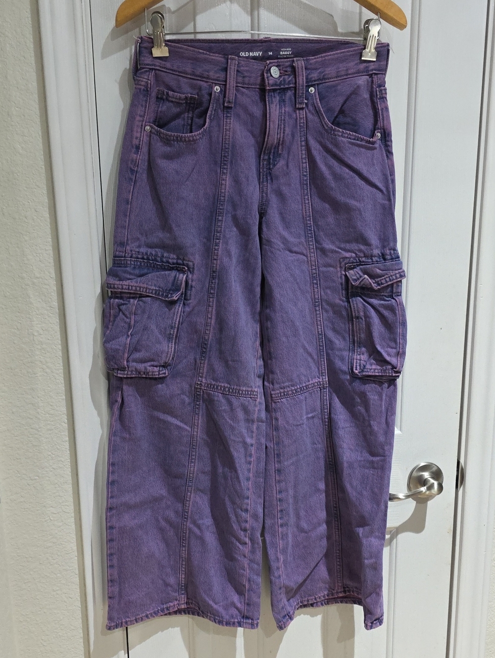 Old Navy Purple Cargo Wide-Leg Jeans for Youth Girl Size 14